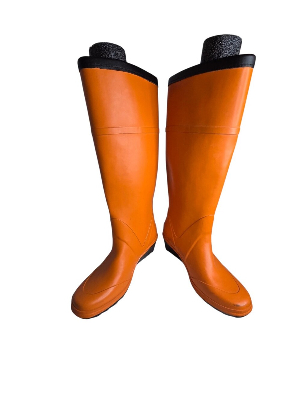 KORS Michael Kors Rain Boots Orange Wedge Buckle Knee High Tall Rubber Womens 8